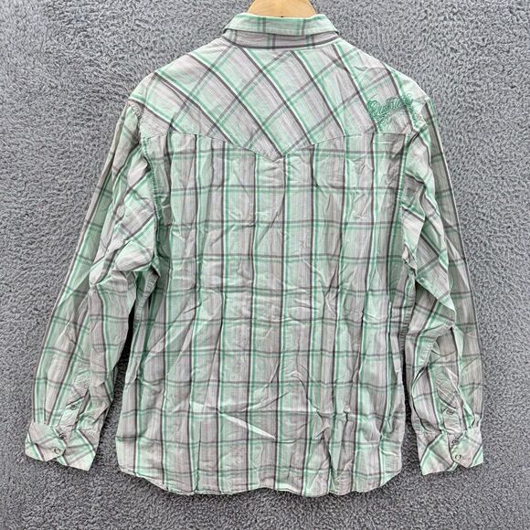 Quicksilver Mens XL Green Plaid Pearl Snap Button Up Shirt Regular Fit Cotton - Picture 6 of 9